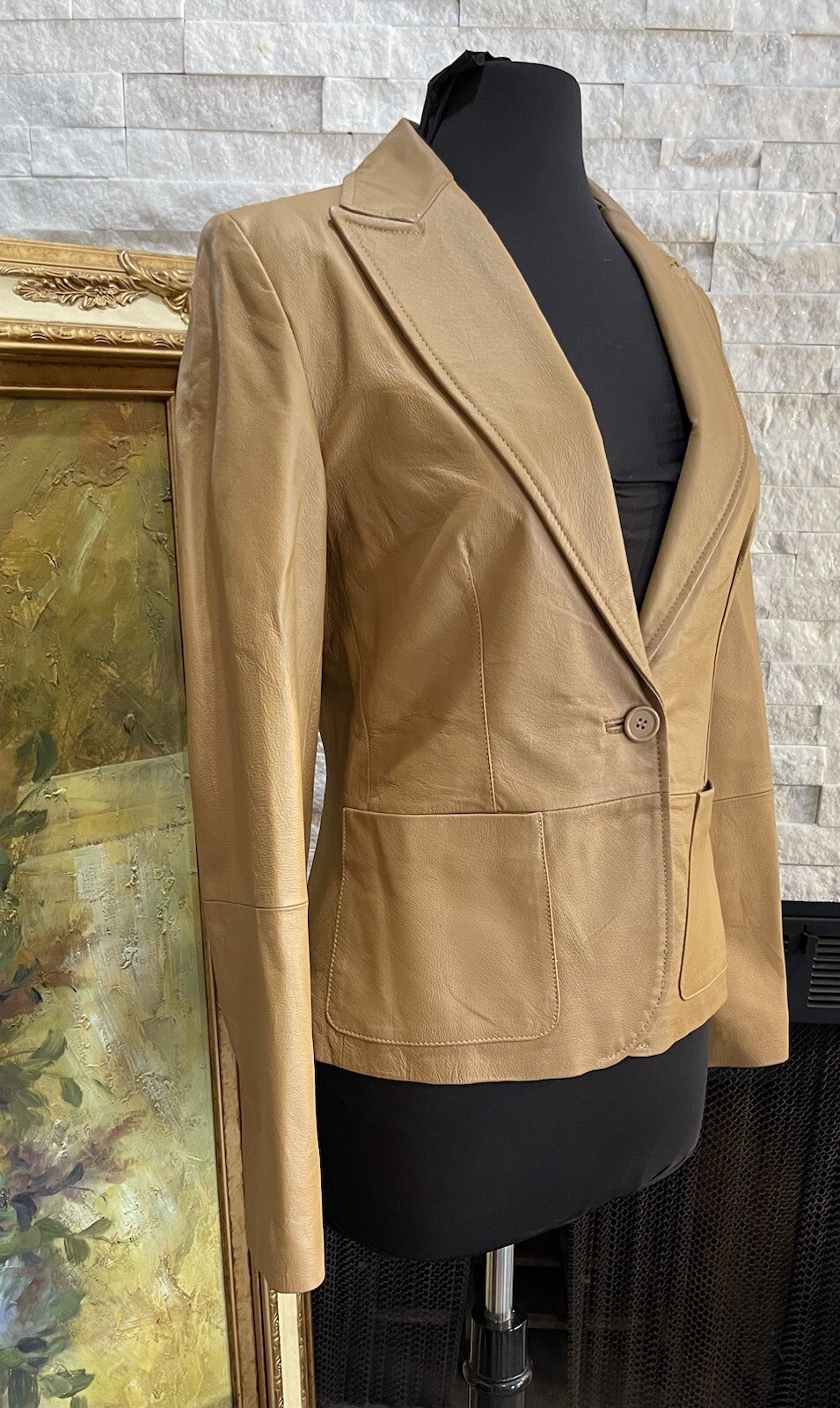 90s Y2K Rampage Camel Brown Leather Blazer Jacket Size Large Vintage