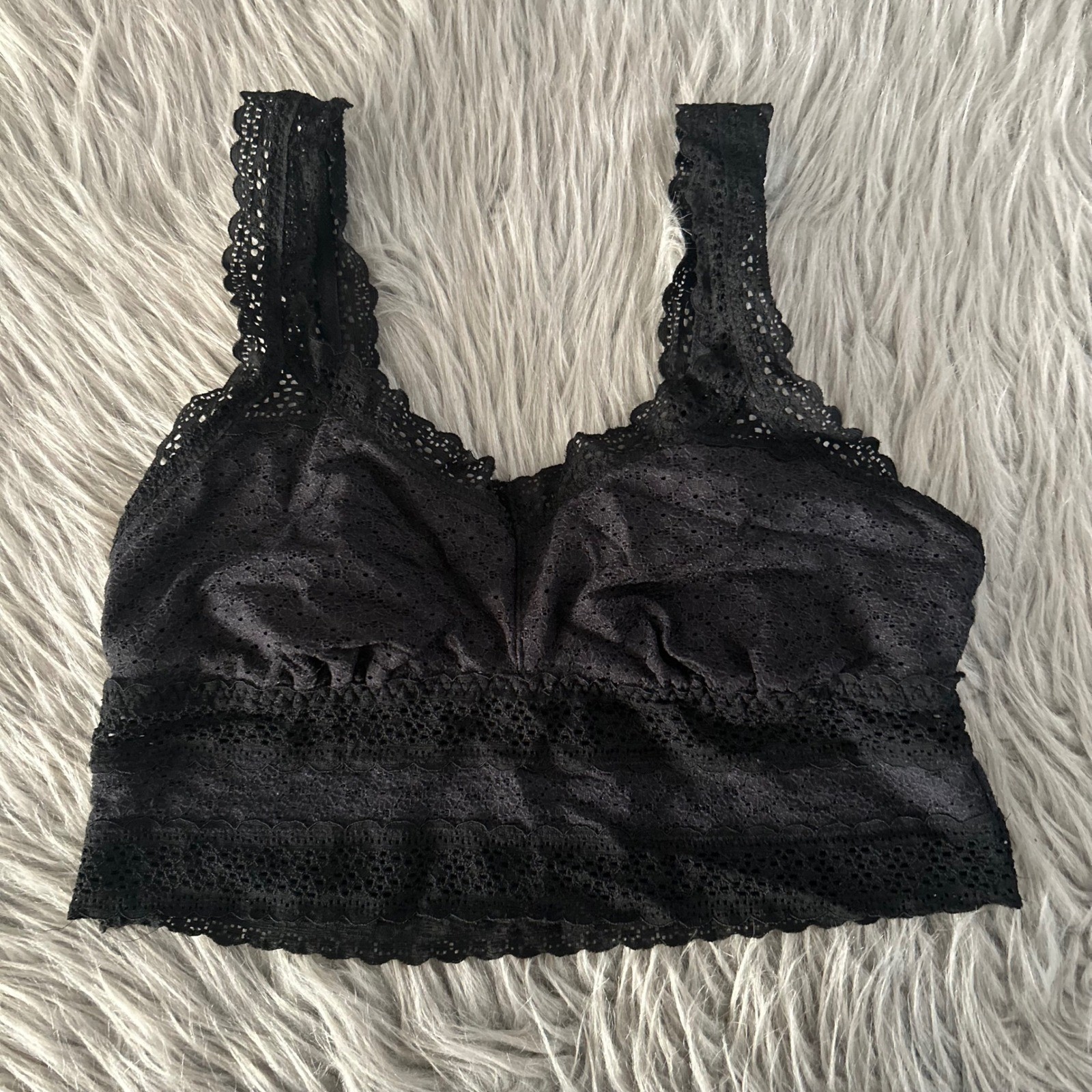 Aerie Wireless Bralette Womens Size Medium Black Floral Lace Unpadded Bra