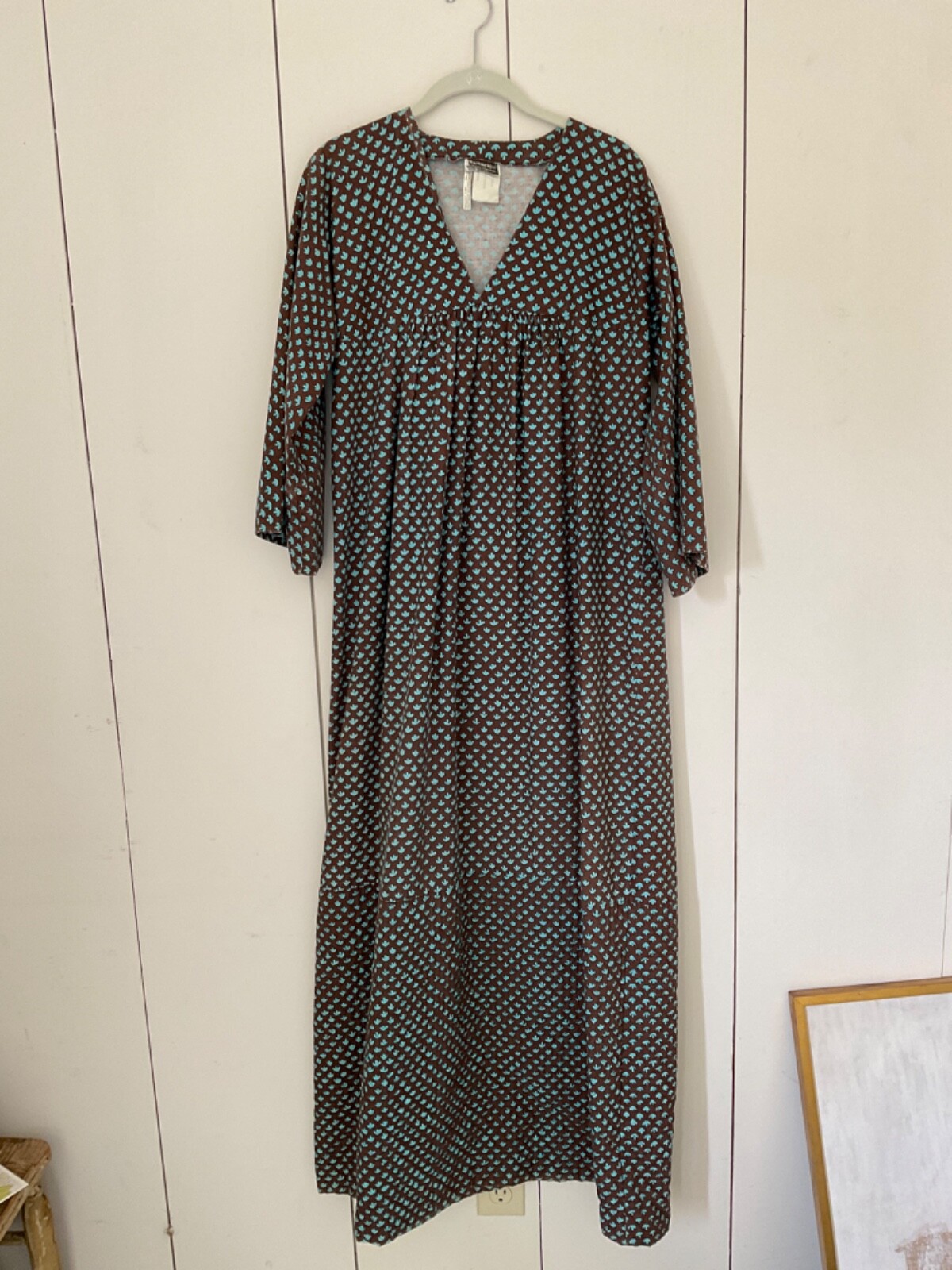 Vintage Marimekko 1968 Maxi Dress. XS great condition. Blue/Brown cotton