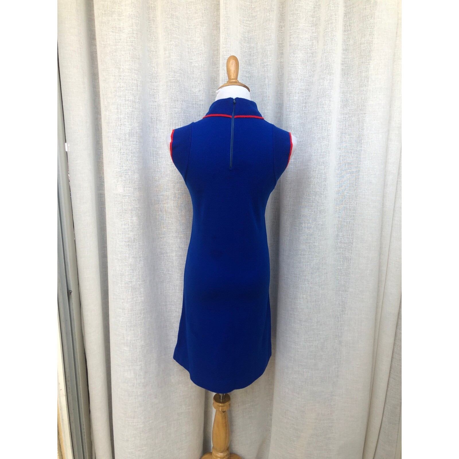 1960 Helen Whiting Sleeveless Blue With red knitted mini Dress