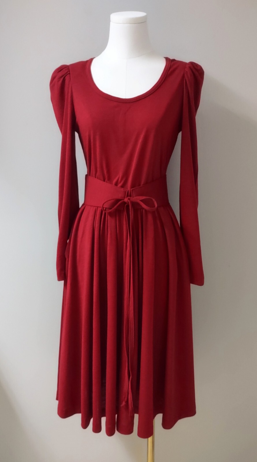 Vintage Vicky Vaughn Juniors Dress 70’s Fit and Flare Puffy Sleeves Jersey XS/S