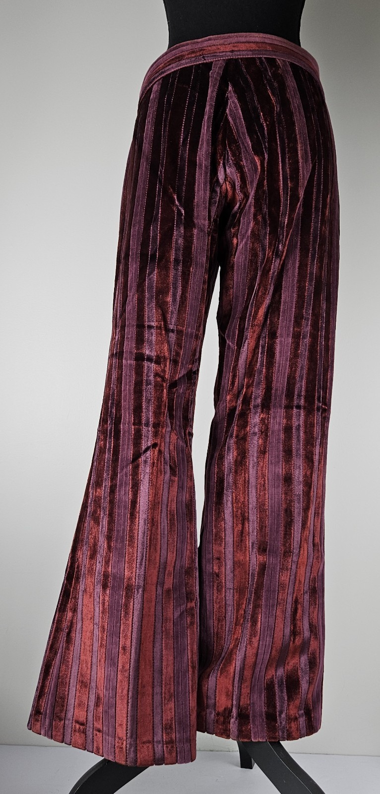 VTG 60S Red&Purple Strip Velvet Carpet Bag FLARED PANTS Bell Bottom Hippy 13/14