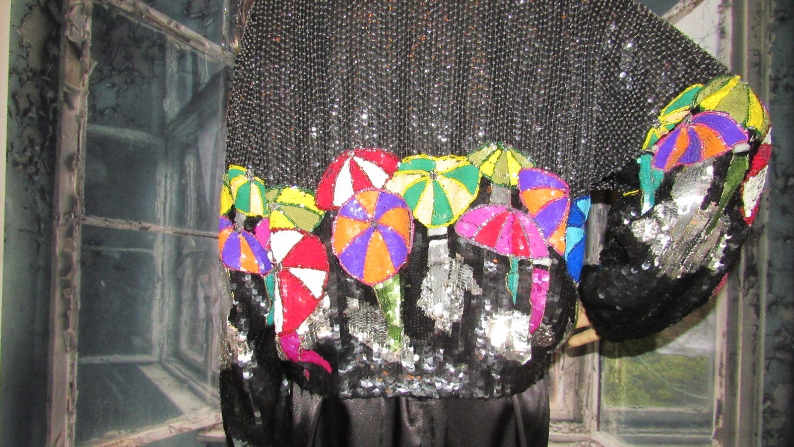 Vintage 80’s Modi Full Sequin Embellished Umbrella Theme Jacket Size Small 6-8