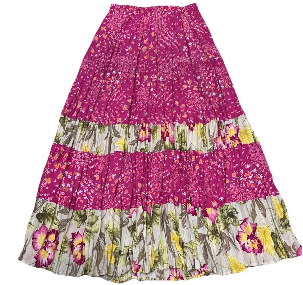 Vtg MyBoyfriendsBack Santa Monica,CA, Floral Skirt.patch Work Pink Ruffles SzM
