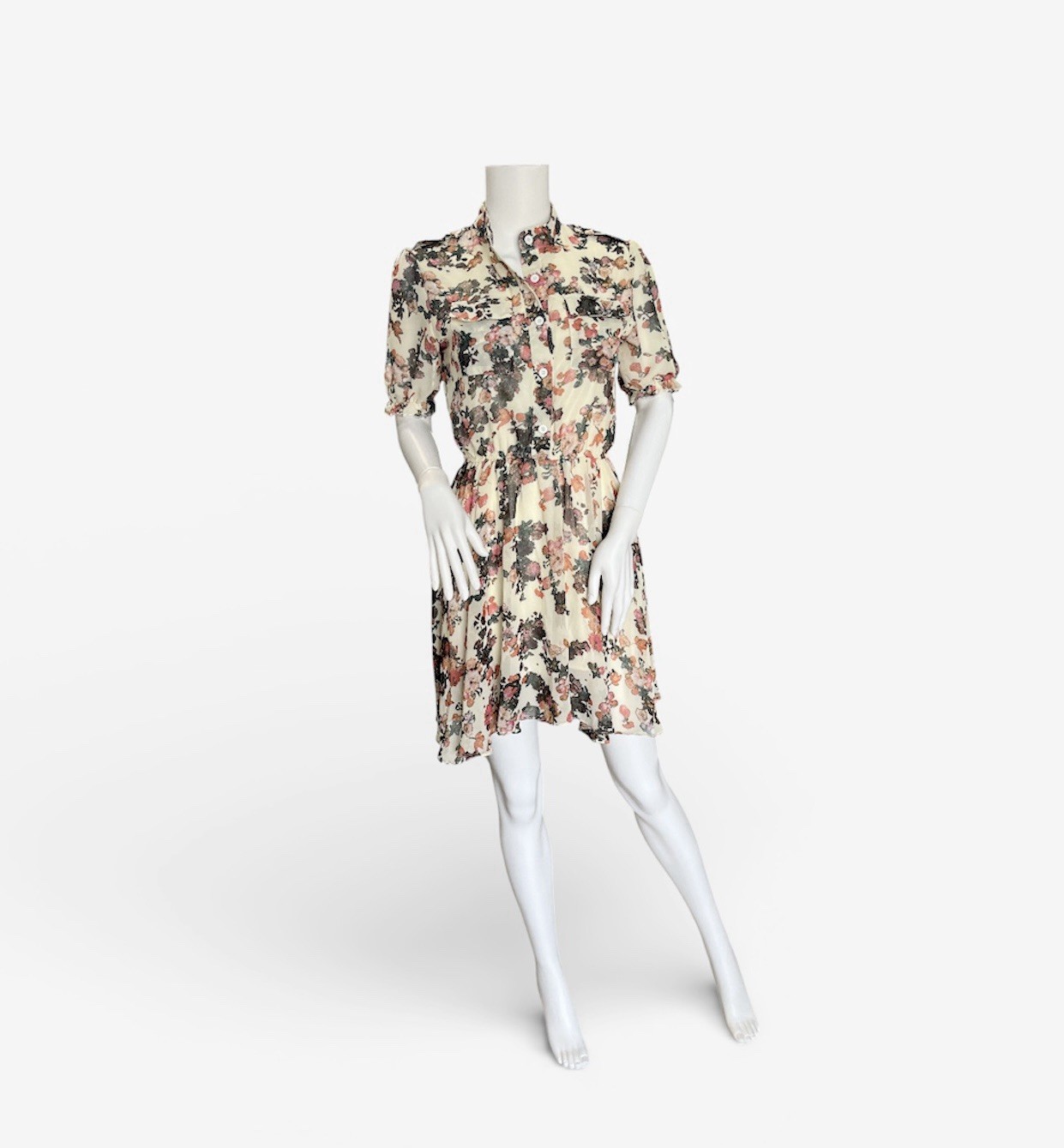 Vintage 1980s Floral Cottagecore Prairiecore Shirtdress , 70s Knee Length Sz M