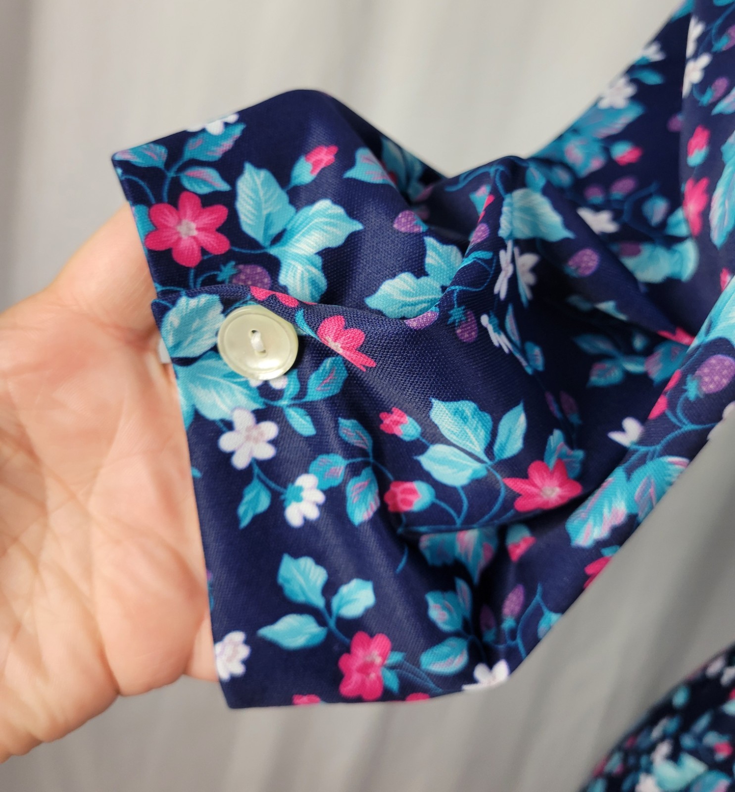 Vintage Whirlaway Blue Floral Dress w White Lace Inset & Matching Belt Size 12