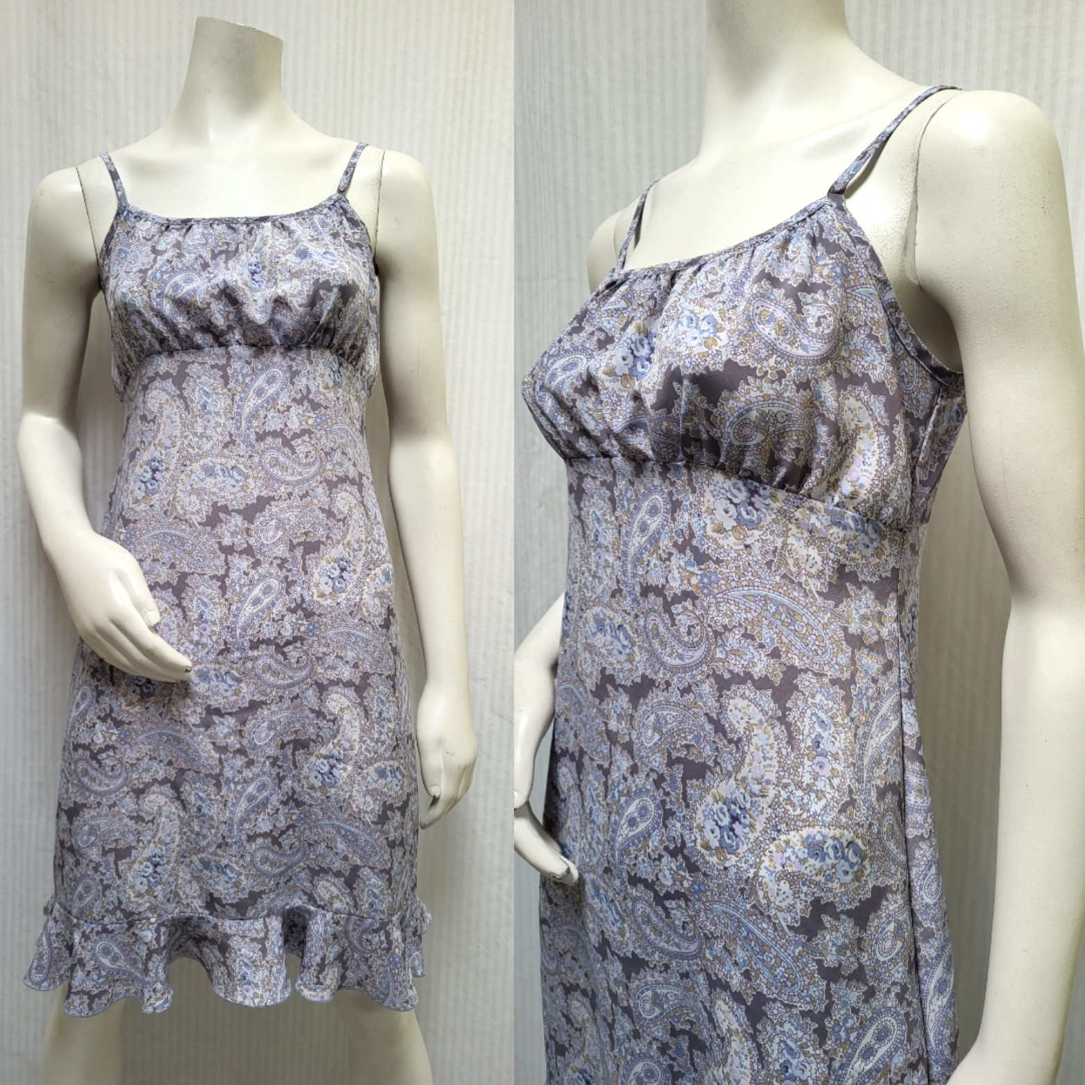 Vintage DBY 90s/Y2K Purple Paisley Ruffle Dress Fairy Grunge Slip Dress -Size S
