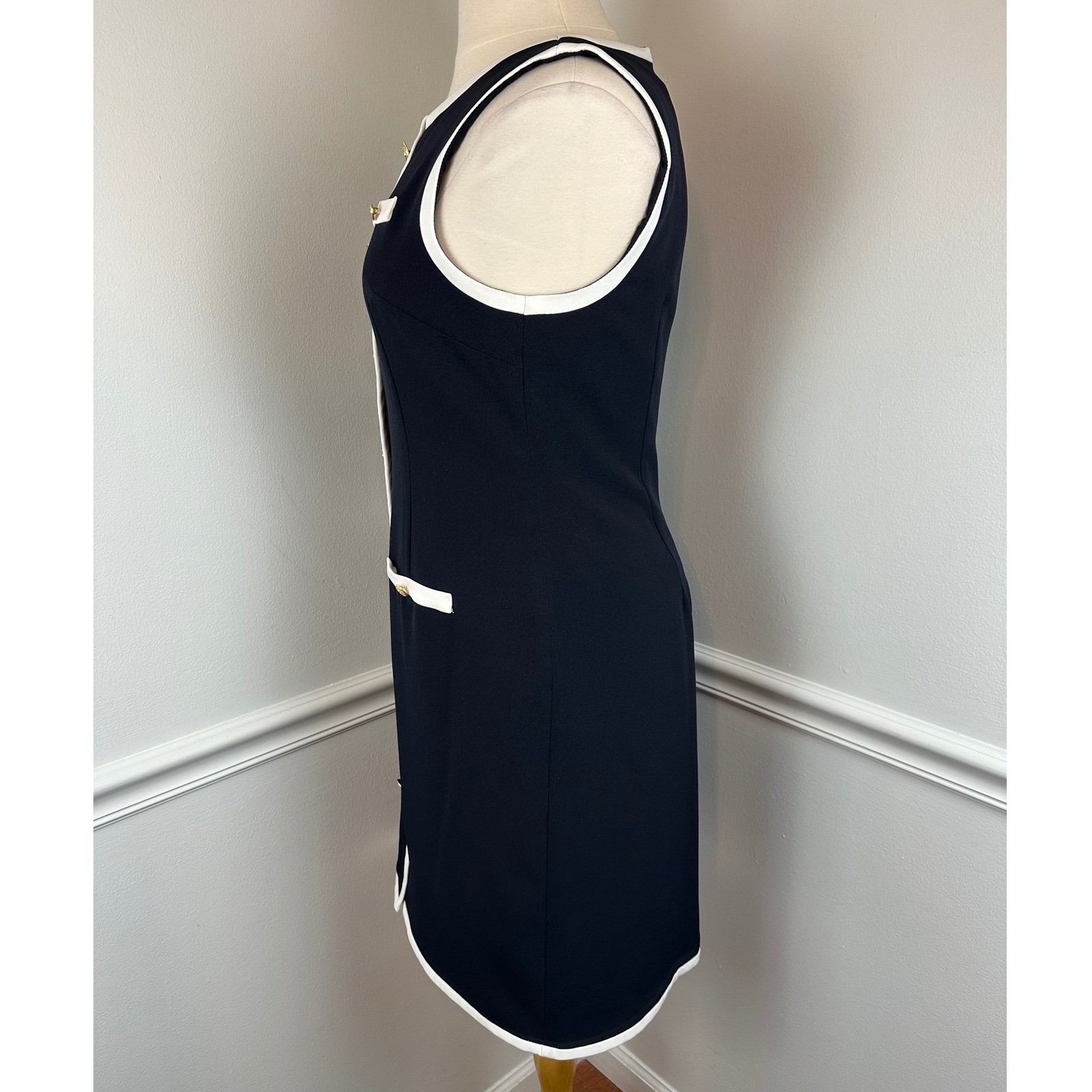 PRESTON & YORK Navy Blue & White Sleeveless Sailor Dress Gold Buttons NWT | 14