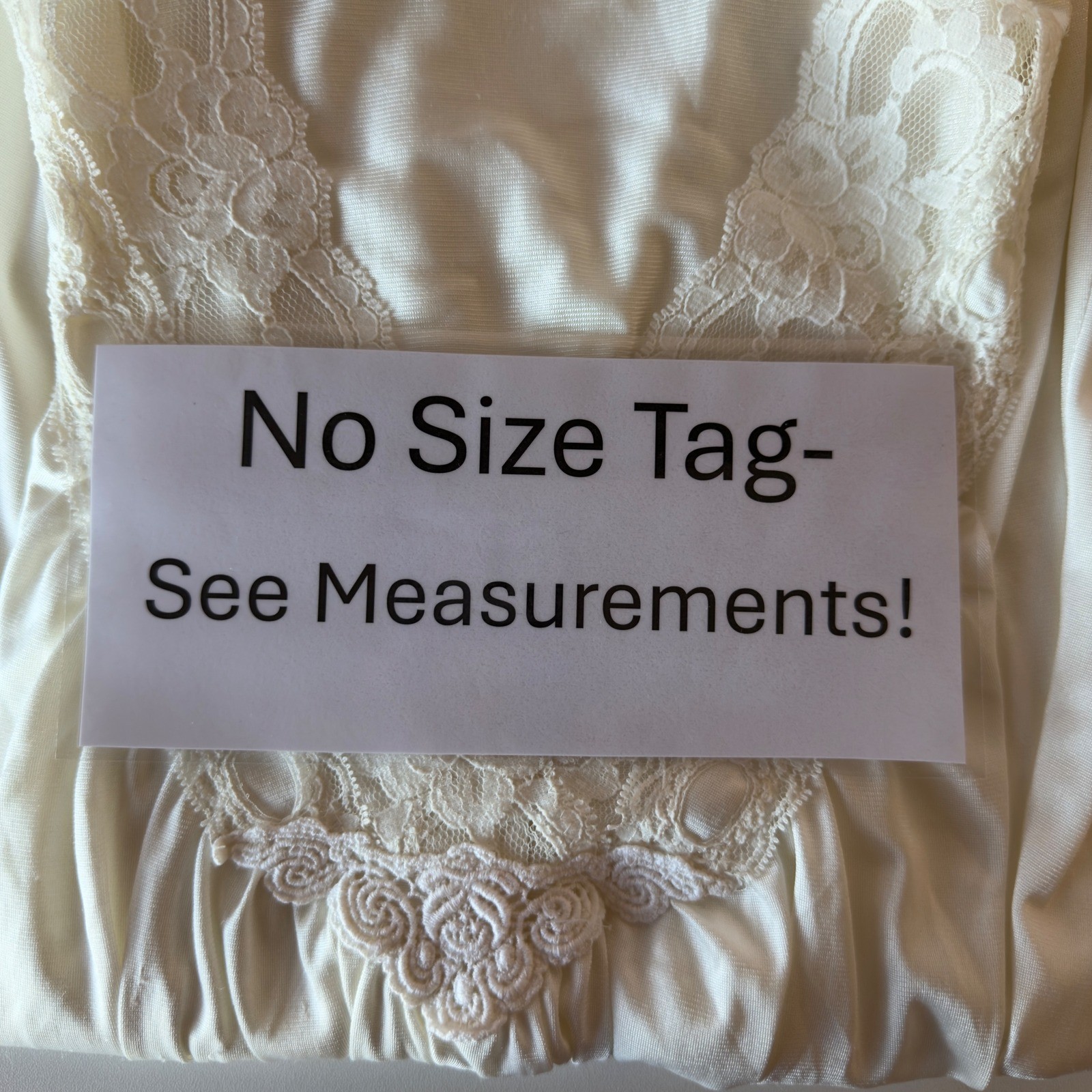 Val Mode Lingerie Vintage Deep V-Neck Lace Trim Nightgown Size L White Bridal