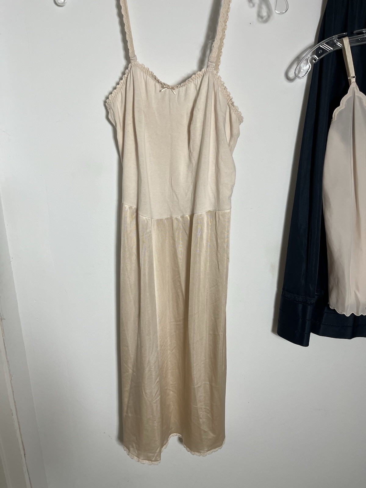 VTG Cotton & Satin Pink Camisole Top & Long Tiered Slip & Long Navy Satin Skirt