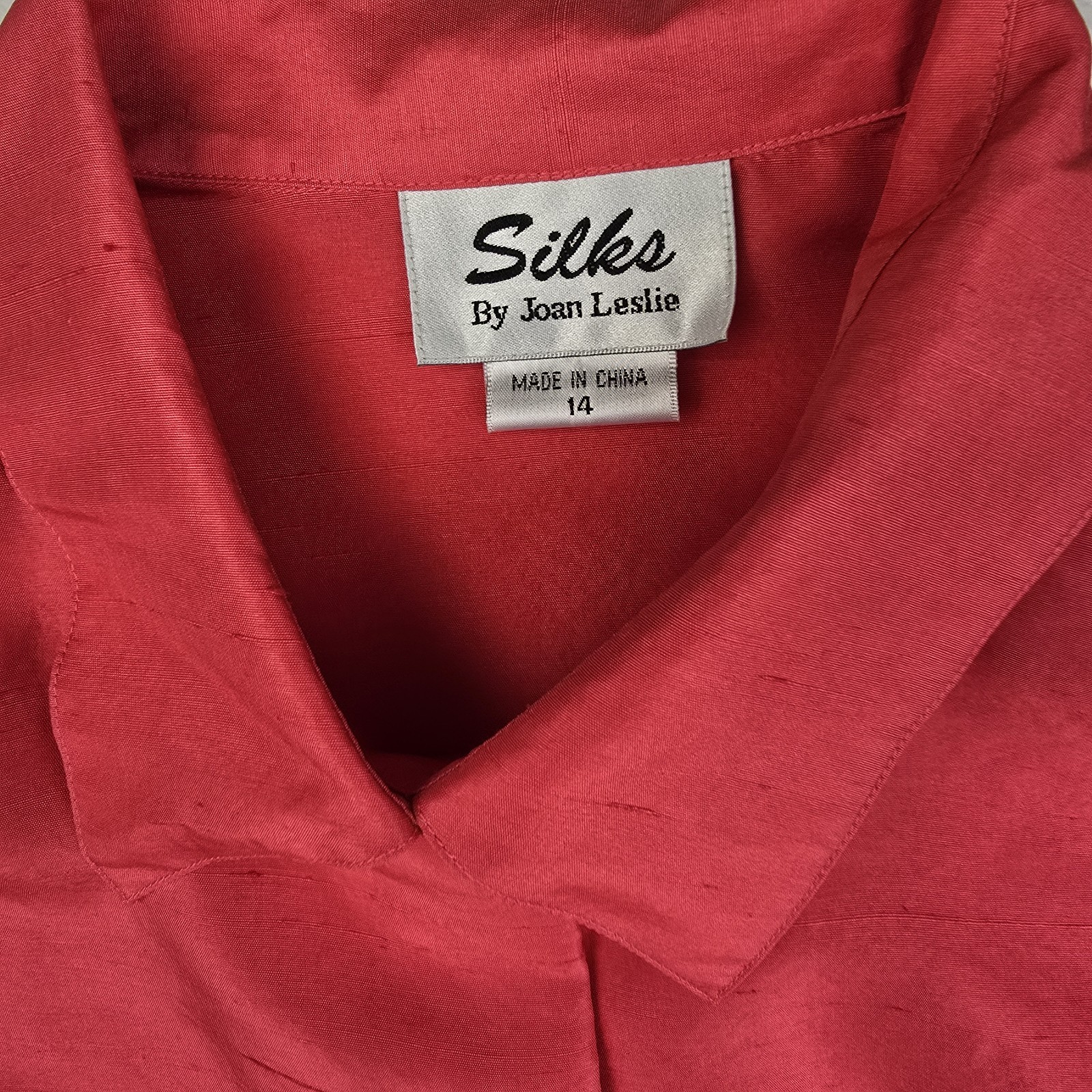 Vintage Joan Leslie Silk Blouse 14 Pink Fuchsia Long Sleeve Button-up Grannycore