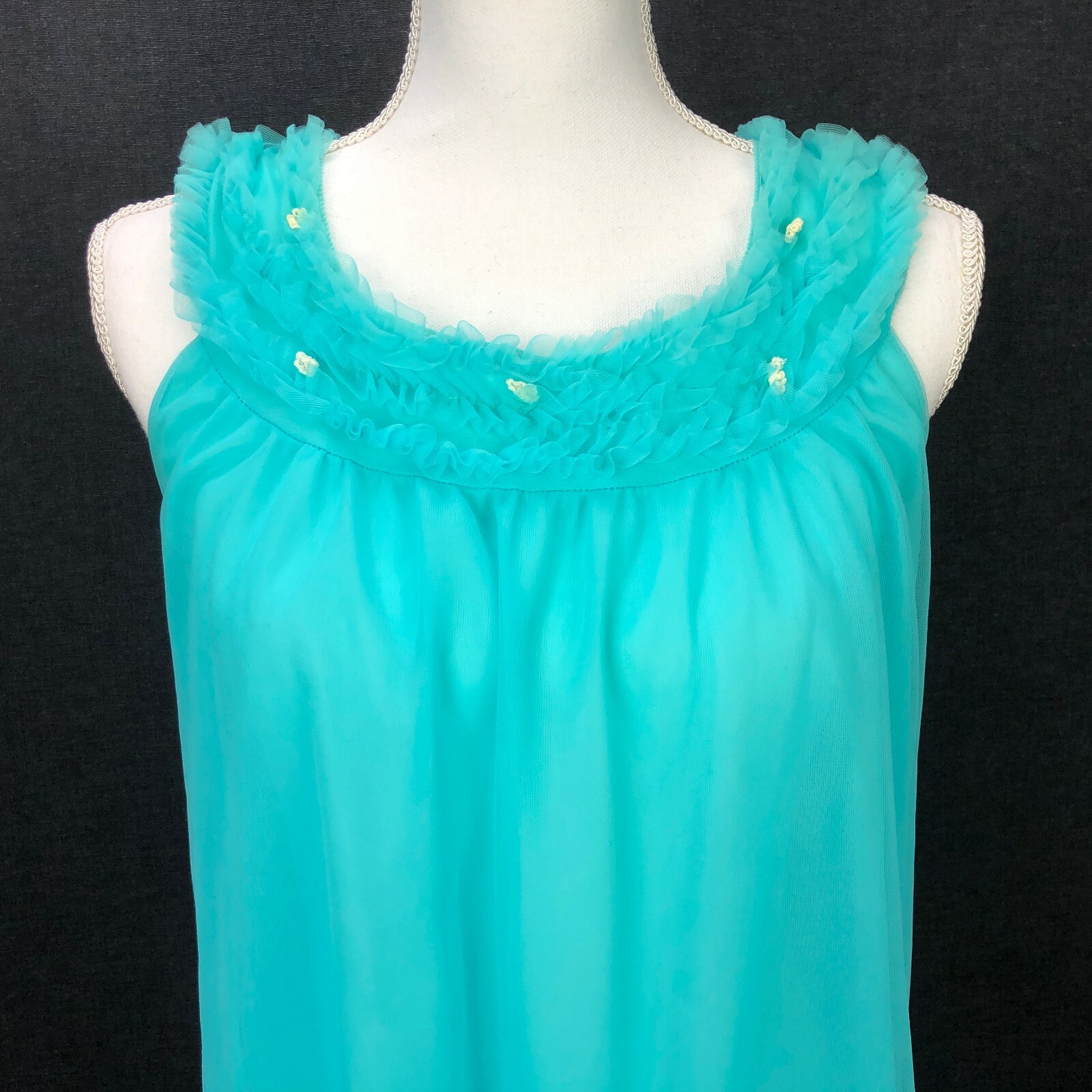 Vintage Sexy Pin Up BabyDoll Nightgown Night Dress Nylon Sheer Lingerie M Blue