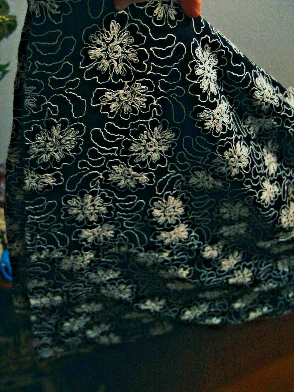 Vintage Tea / Midi Dress Black w/All Over White Floral Embroidery Gorgeous