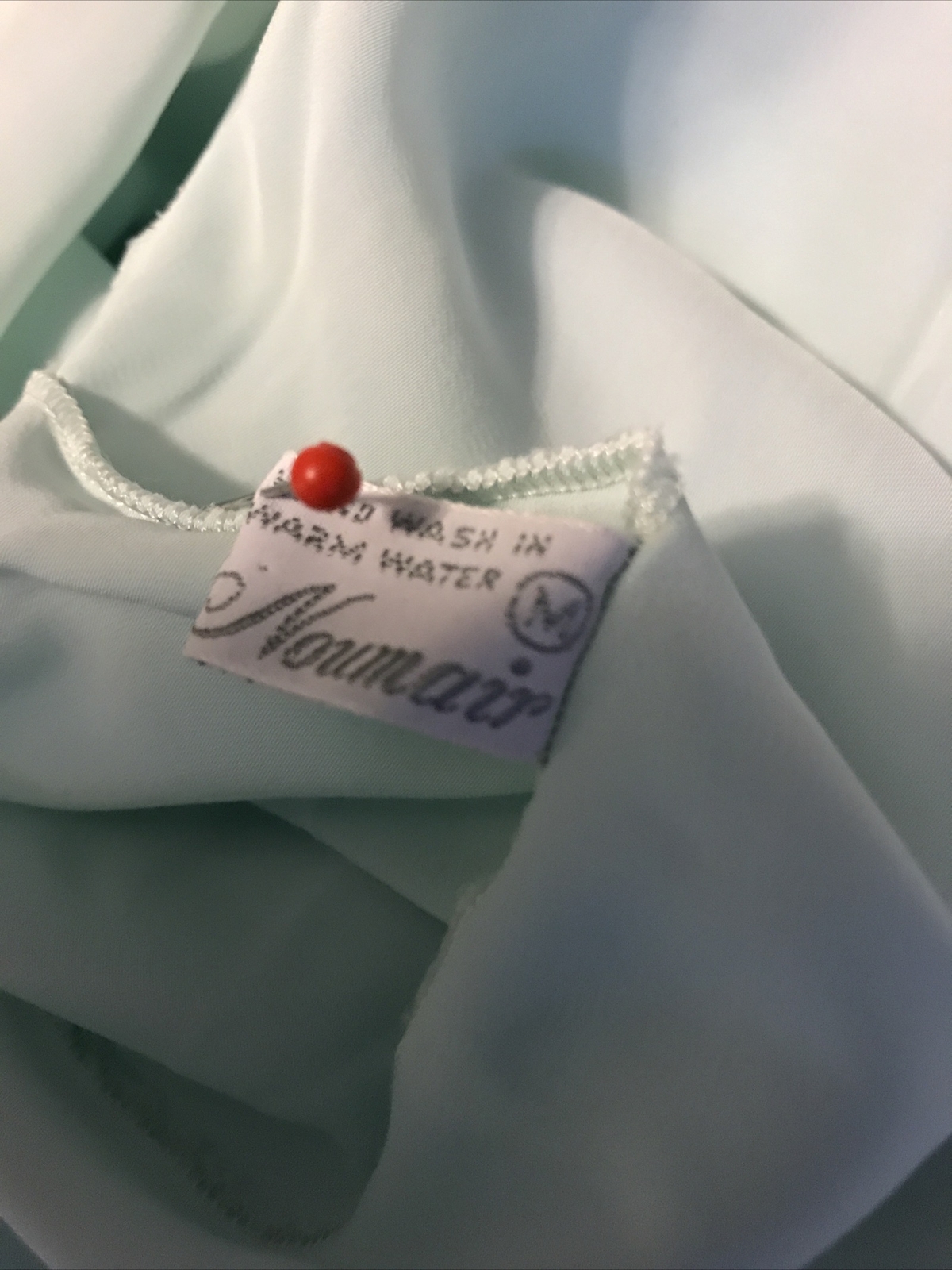 VTG Corhan Noumair Nightgown Sz M Open Back Hospital Style Hand Embroidered Blue