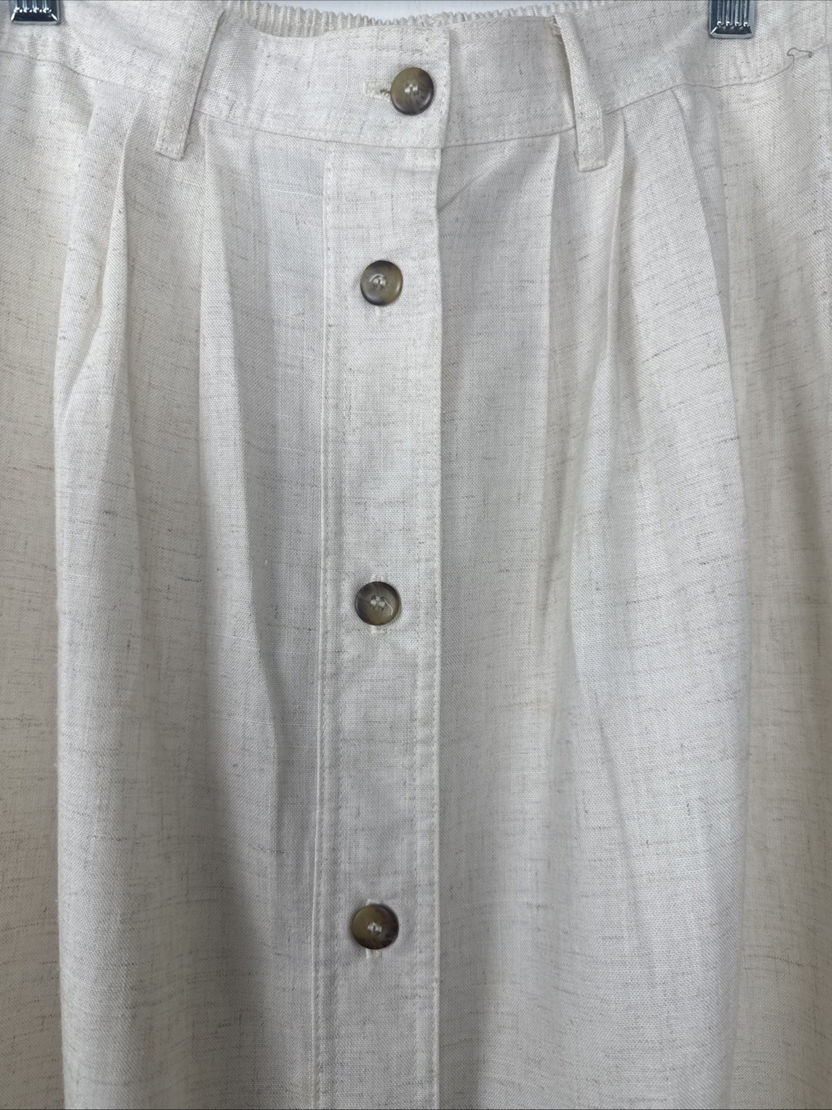 Vintage 70’s Aline Button Up Skirt Size 12 Pockets Beige White Preppy Coastal