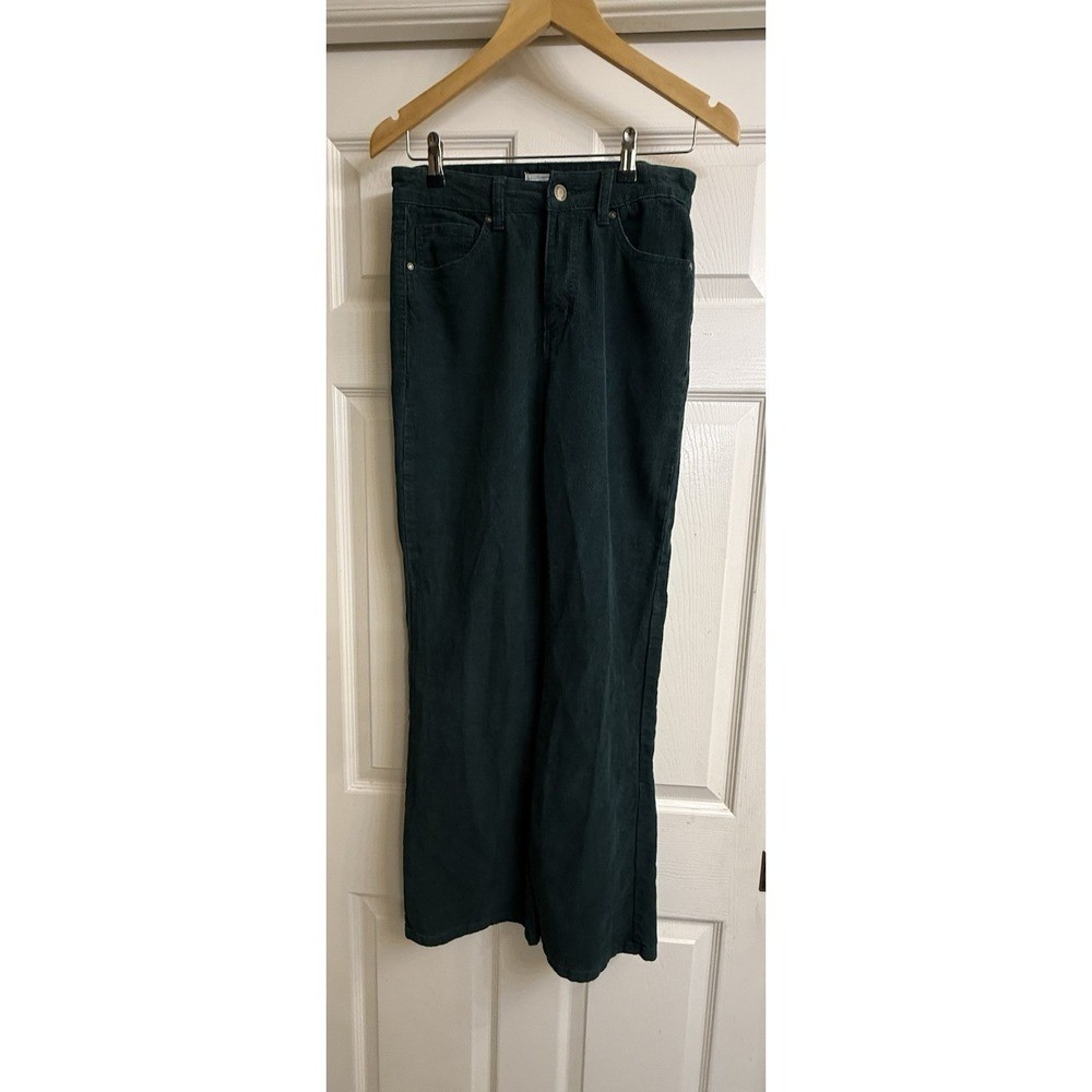 Cali 1850 Corduroy Pants Women 5 Teal Green High Rise Wide Leg Retro Boho