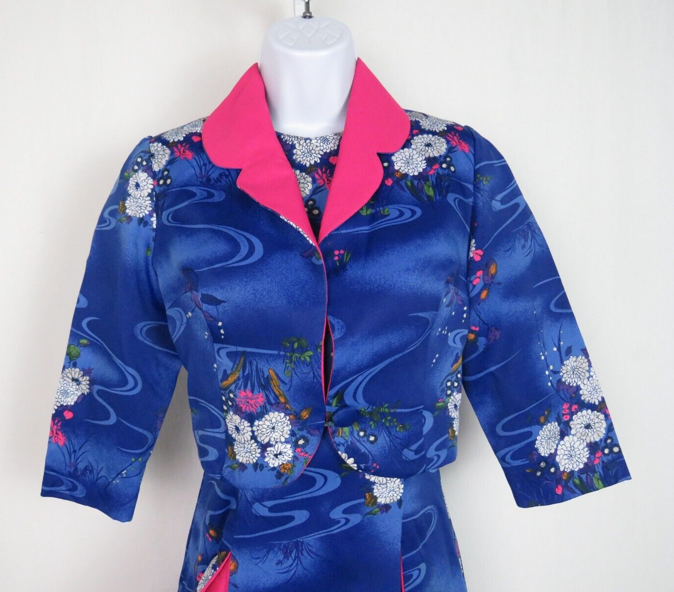 VTG 1950s 60s WALTAH CLARKE’S OF HONOLULU DRESS & CROP JACKET FLORAL POLY SILK?