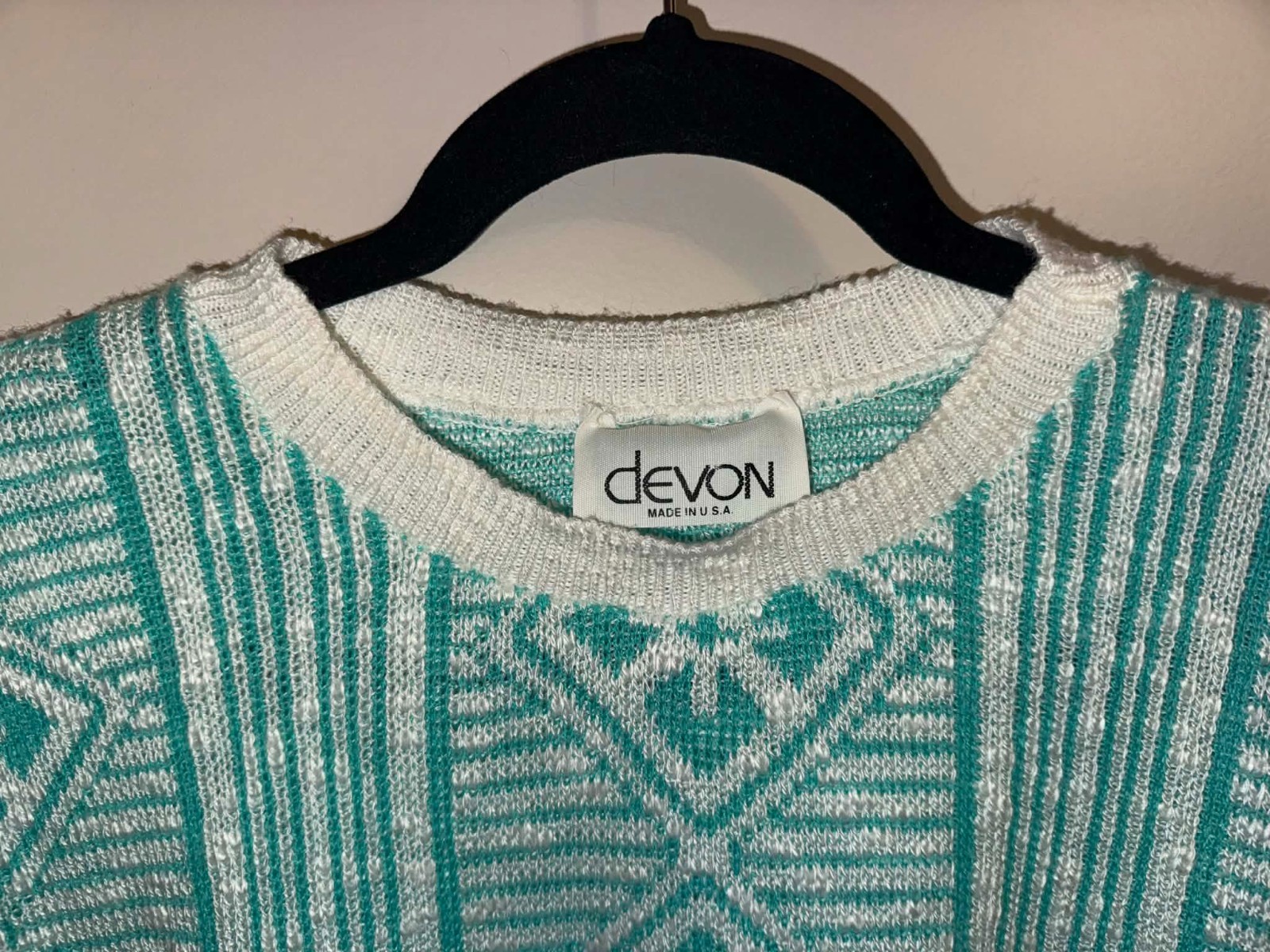 Vintage Golden Girls Style! Off White/Mint Green DEVON Sweater Vest USA~ MEDIUM