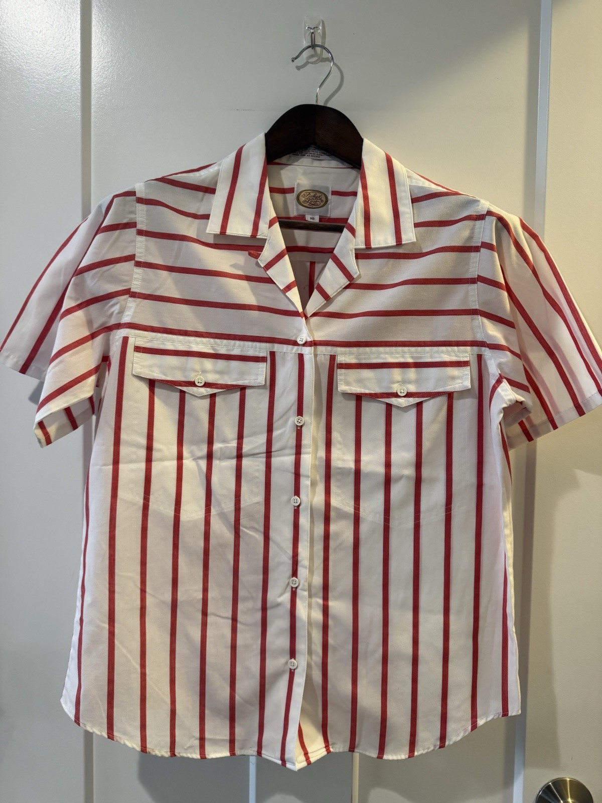 Vintage Picket & Post Striped Shirt Womens Size 10 Single Stitch Red & White