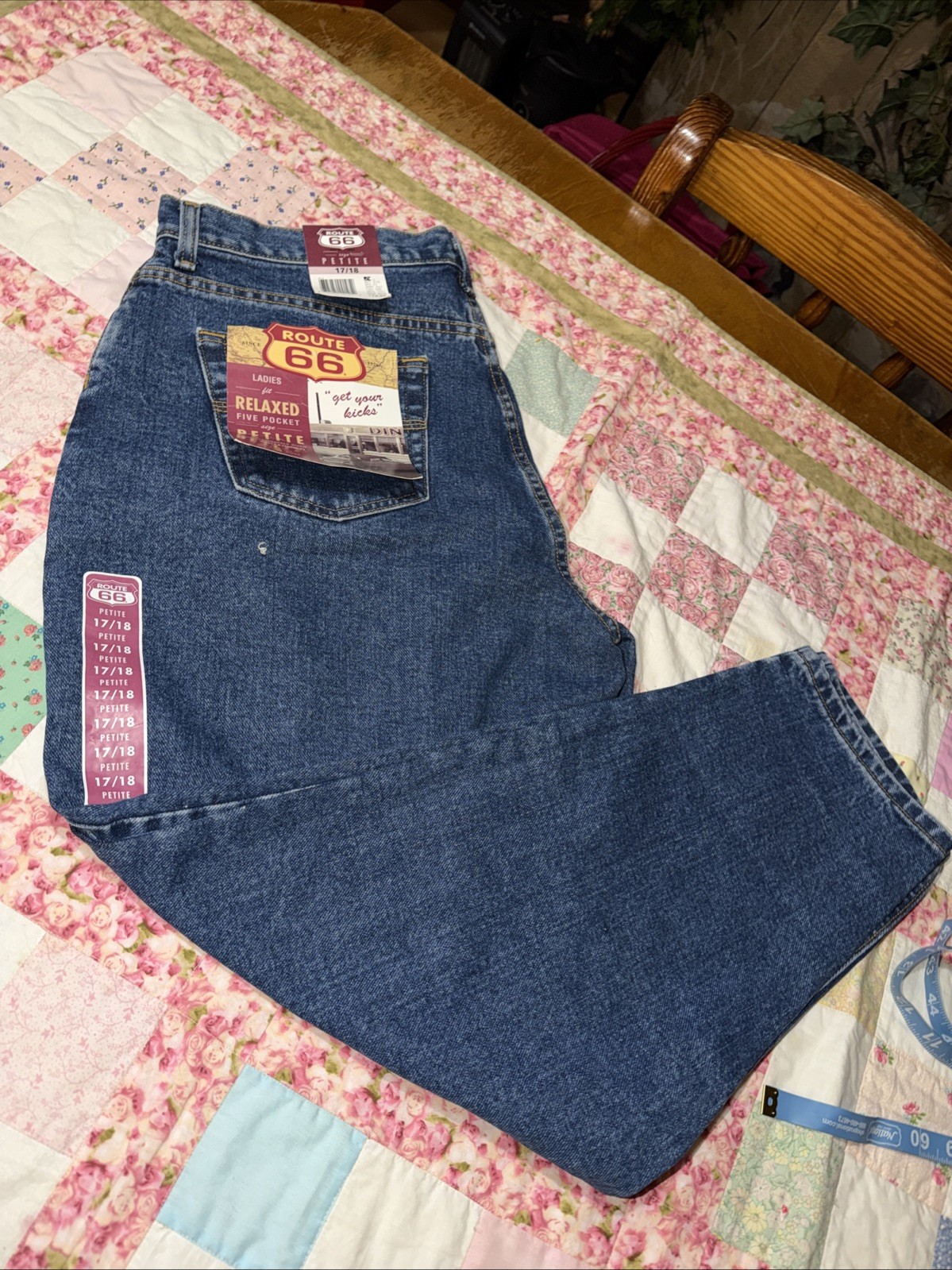 NWT vintage 90s route 66 34×28 Woman’s petite Blue Jeans 5 Pocket