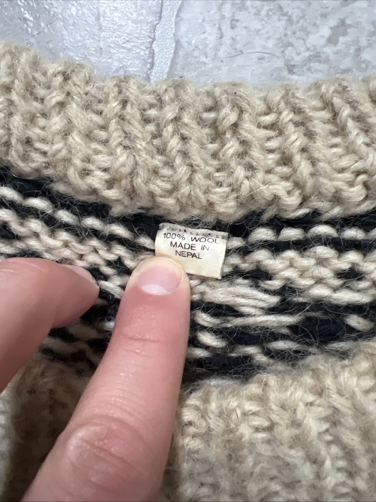 Vintage Hand Knit Wool Sweater Nepal Nordic Fair Isle Fuzzy Knit Size L-XL