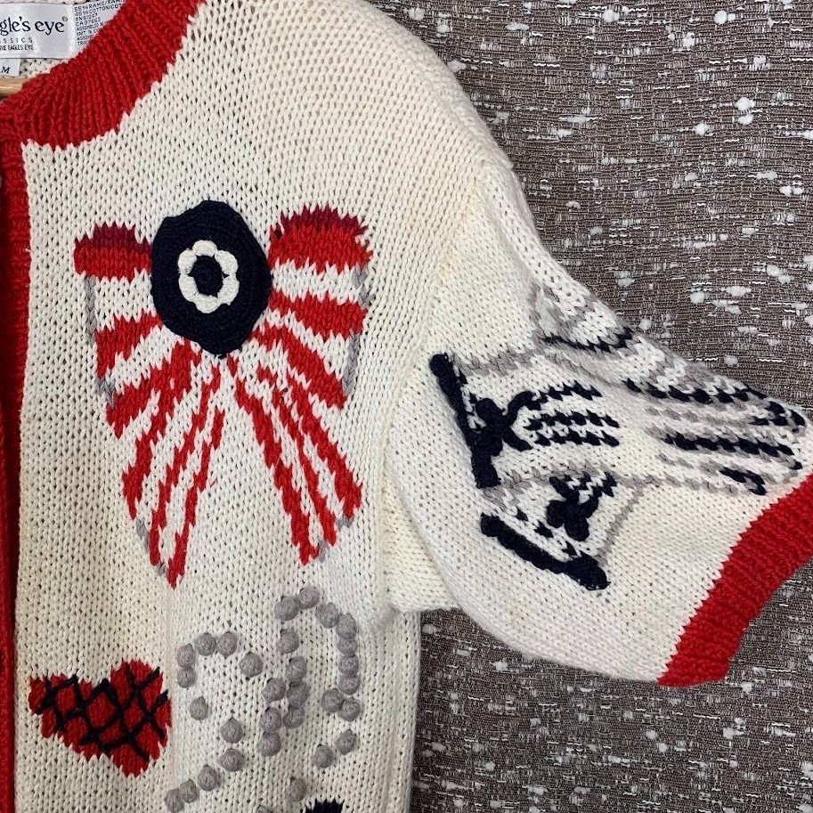 Vintage 90s The Eagles Eye Paris Cardigan Sweater Knit Short Sleeve Novelty Sz M