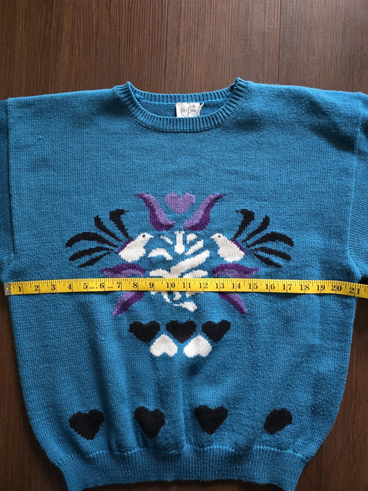 Vintage Valentines Love Birds Womens Sweater Size XL TanJay 80s 90s Wool Blend