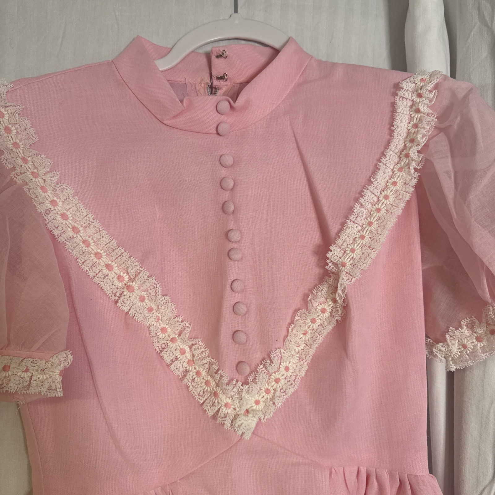 VTG Prairie Dress Maxi Lace ILGWA Bubblegum Pink Formal Prom Wedding 26”W