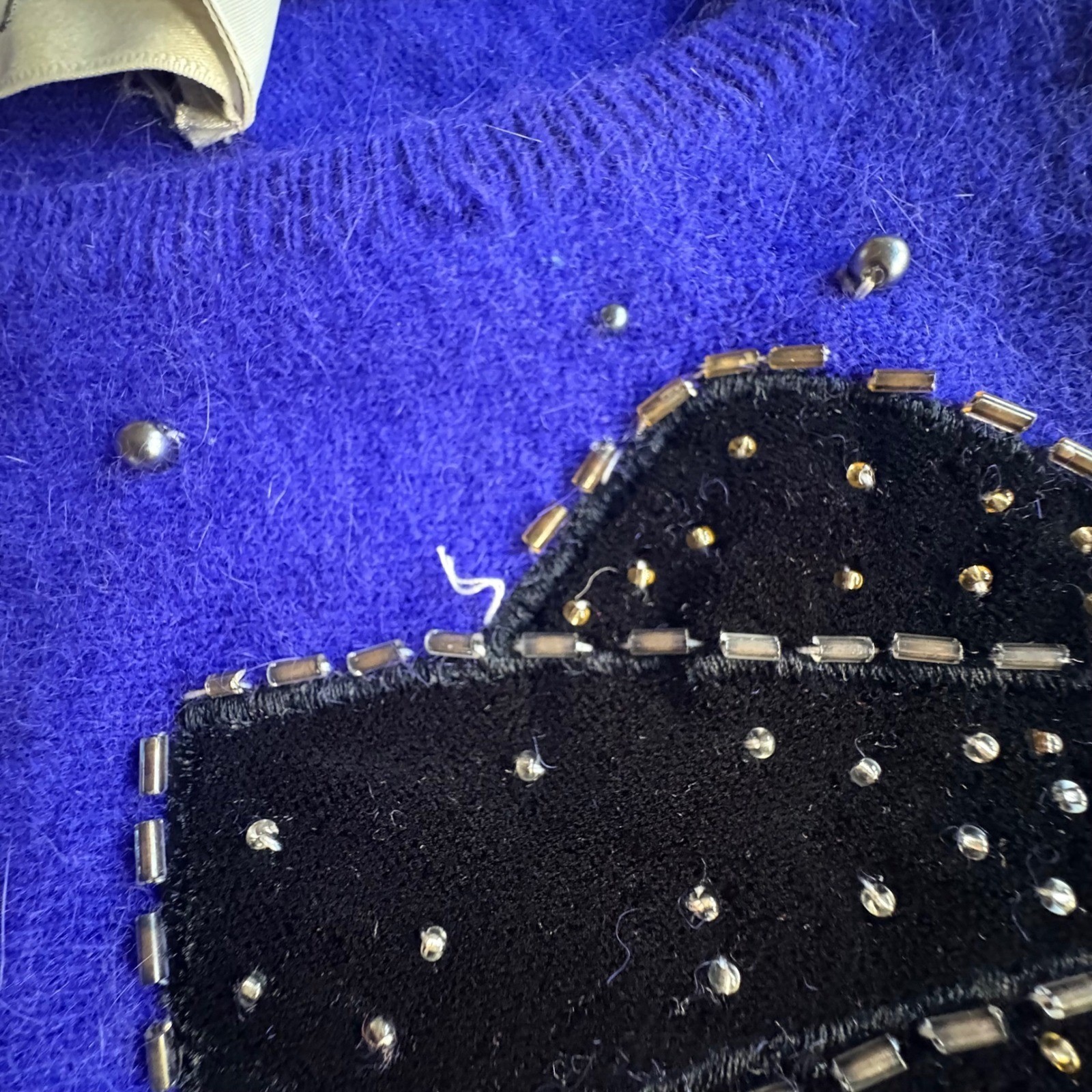 VTG Marisa Christina Y2K Blue-Purple Angora/Wool Blend Velvet Bow Sweater Sz MED