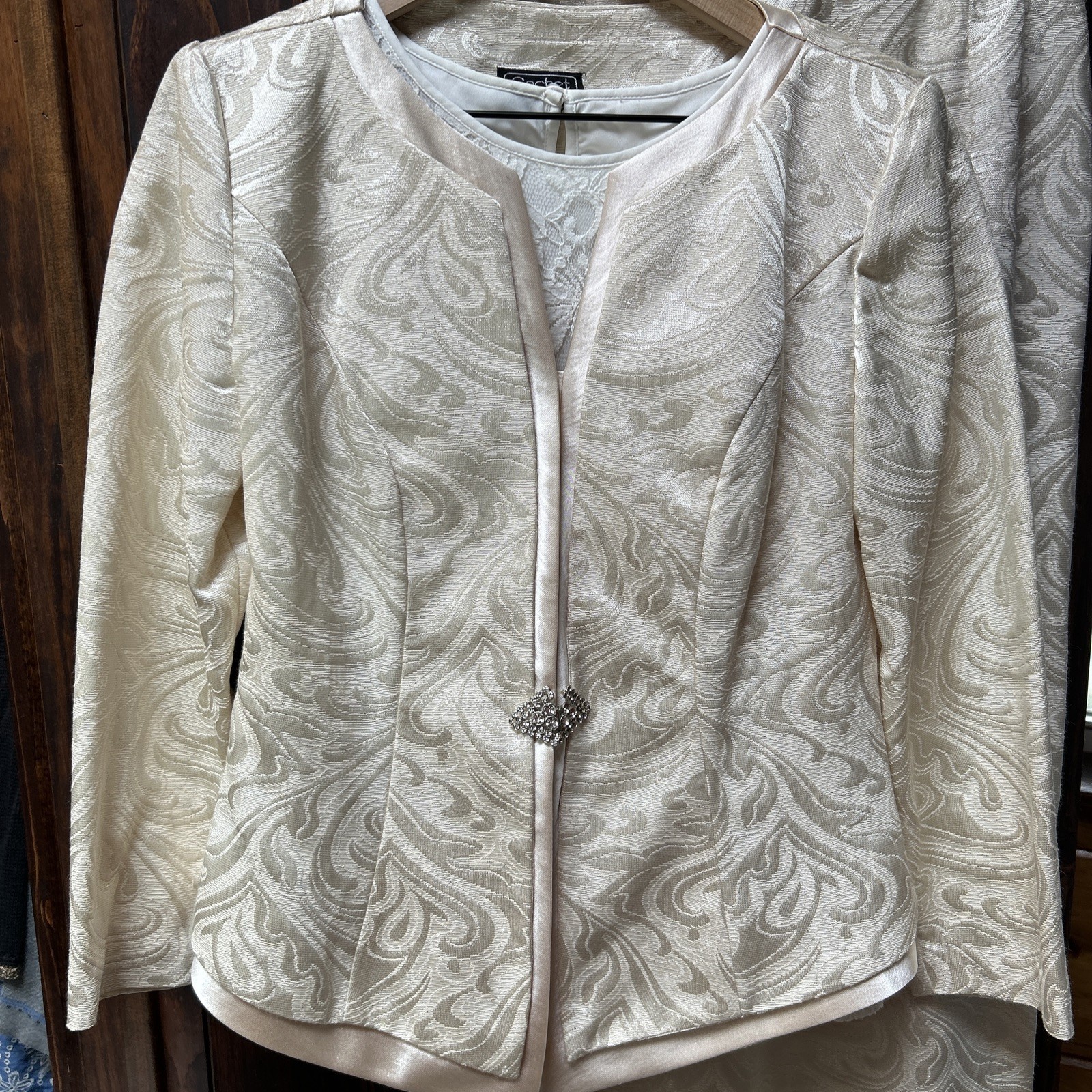 Vintage Cachet By Bari Protas Ivory 2 Piece Brocade Wedding / party Dress