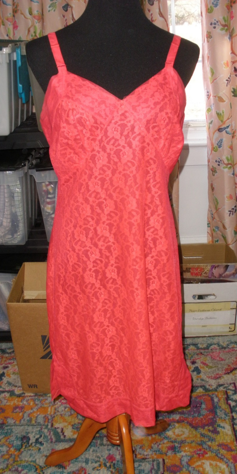 Vintage Nan Flower Red Lace & Chiffon Slip Size 38 L