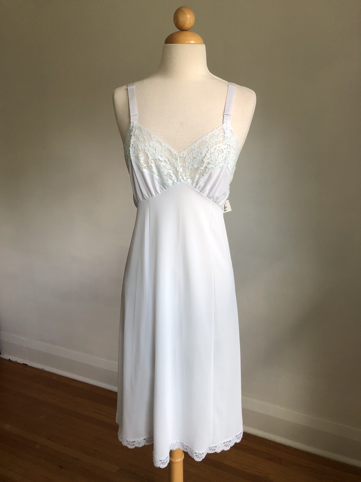 STUNNING NWT VTG PHILMAID Blue Crepeset Nylon & Lace Full-slip Dress Lingerie 34