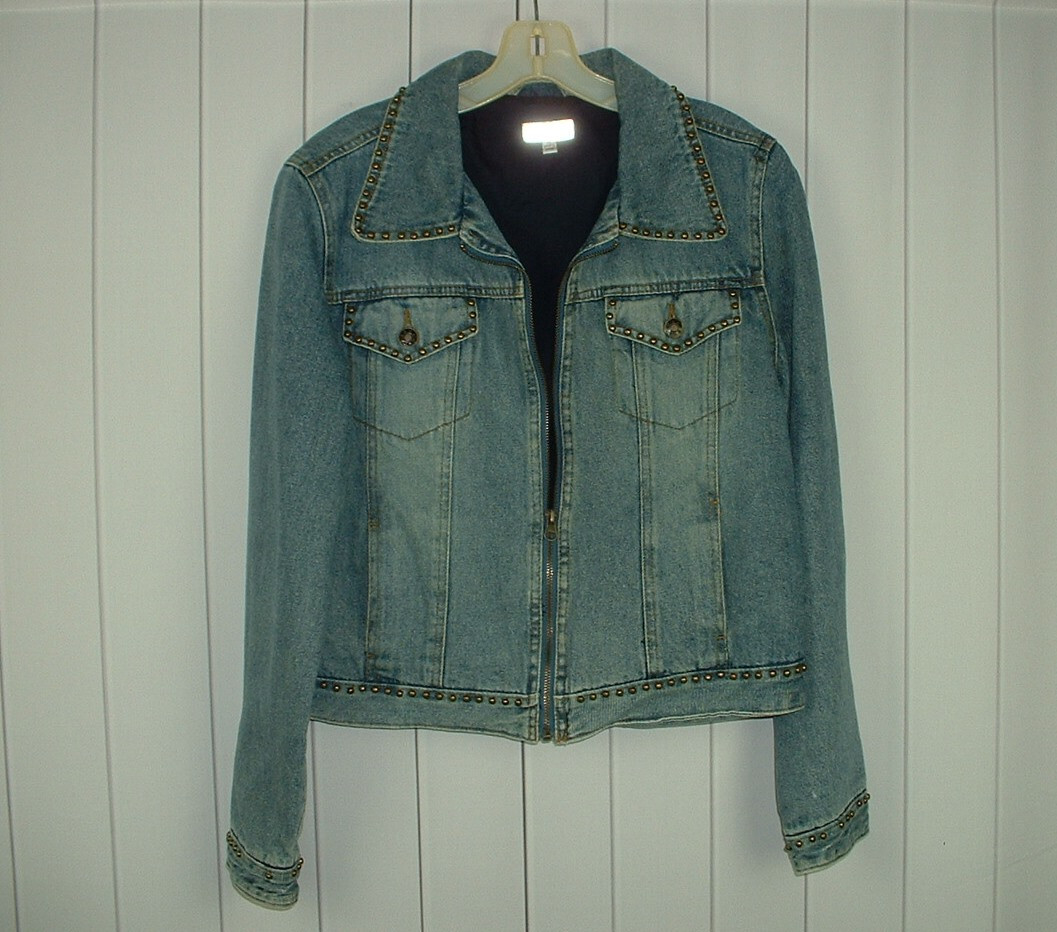 Women’s Vintage Giacca Gallery Company Brass Rivets Trimmed Lined Denim Jacket M