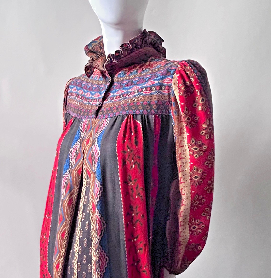 Vintage 1970s 80s Jackie Bernard EKLEKTIC Ruffle Midi Dress Boho French Country