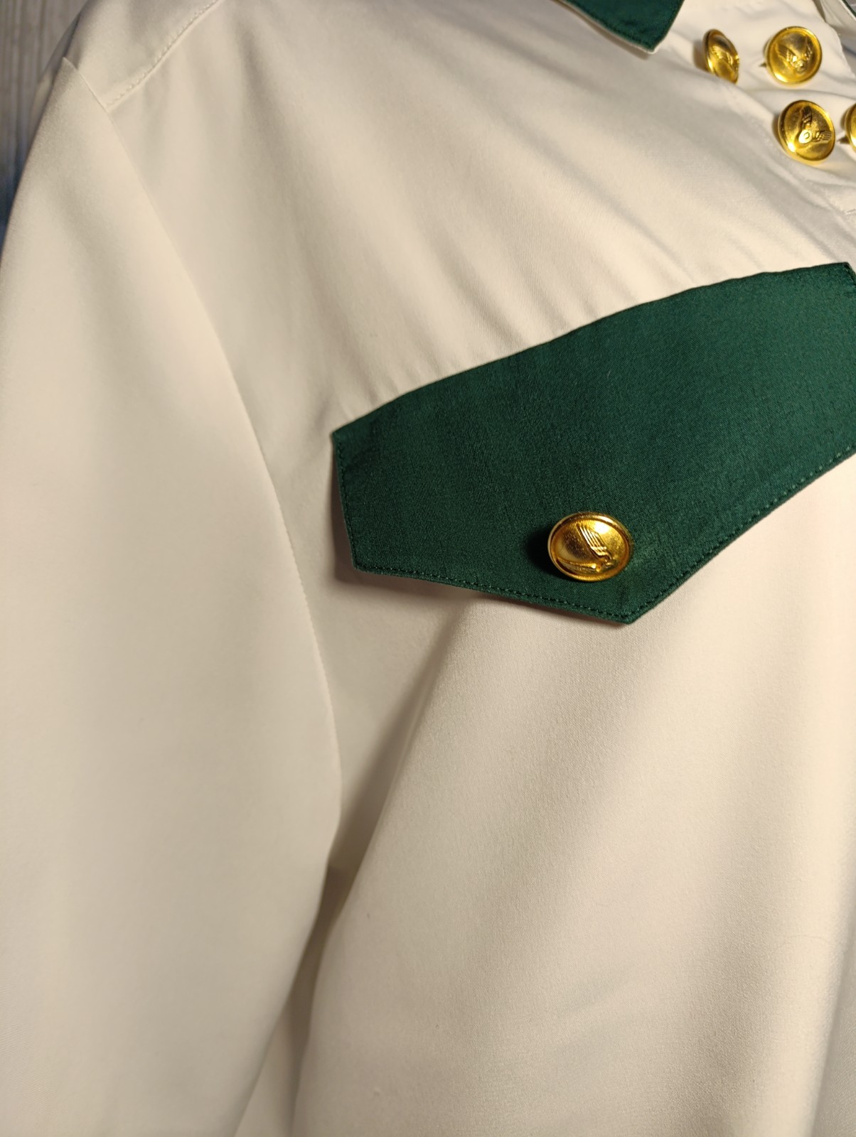 Vintage Yarell White Blouse Military Nautical Style | Green Trim | Gold Wing But