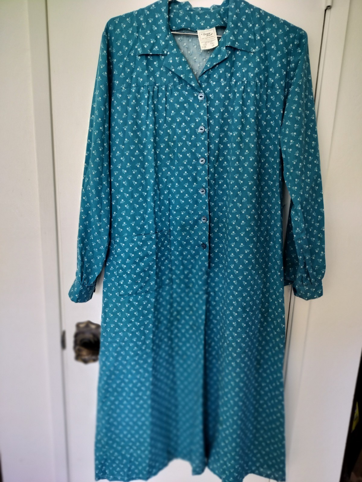 Vintage 1970s A Nancy Frock Teal Floral House Dress Lounger Plus Size 18