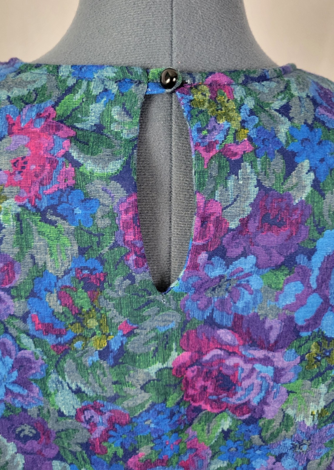 Vintage Sue Sherry Green/Purple/Blue/Magenta Floral Blouson Dress Size 16