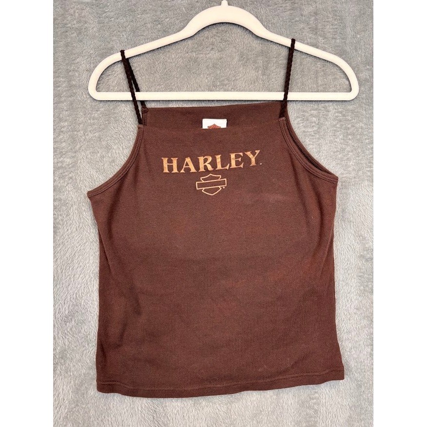 Vintage Harley Davidson Brown Sturgis Tank Top Braided Strap Camisole Womens L