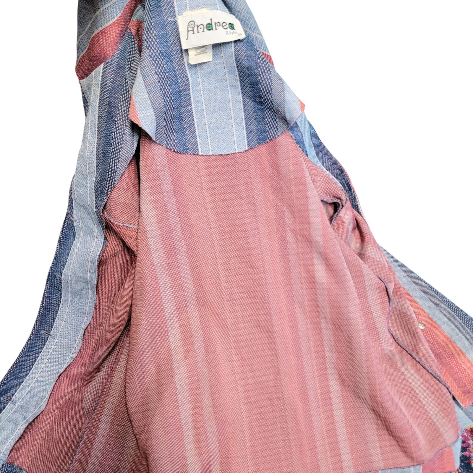 Vintage 70s Stripe Shirt Jacket Women Medium Pink Blue Collar Button Lightweight