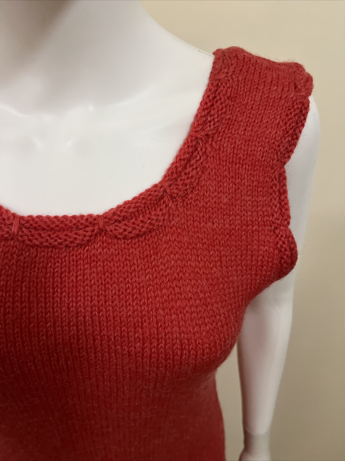 Vintage 1970s Dress Women’s Red Knit Sleeveless Sweater Retro Hippie Boho Geek