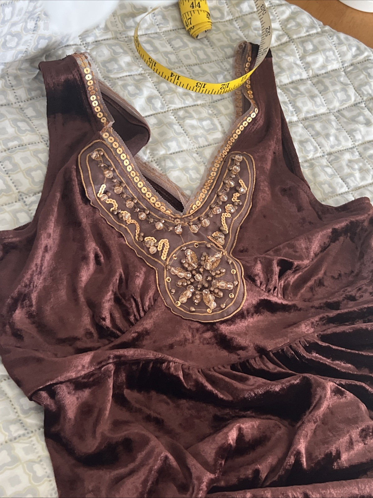 Vintage Express, Brown, Gold Sequins And Beads, Boho, Summer Top, Sz S. Sweet!