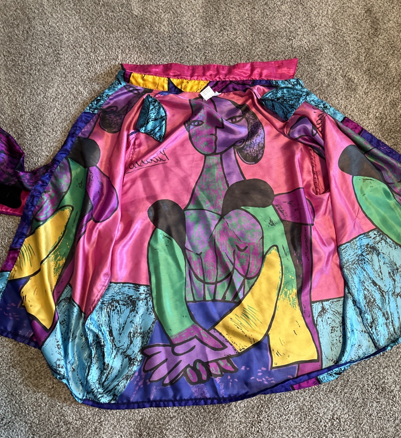 1980s Picasso Long Sleeve Shirt Bright Colors Abstract Art Shoulder Pads