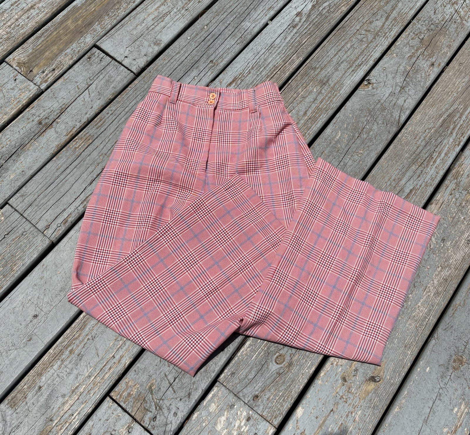 Vintage 70s Bell Bottom Plaid Print Pants Actual 26×28 Made In USA Women’s
