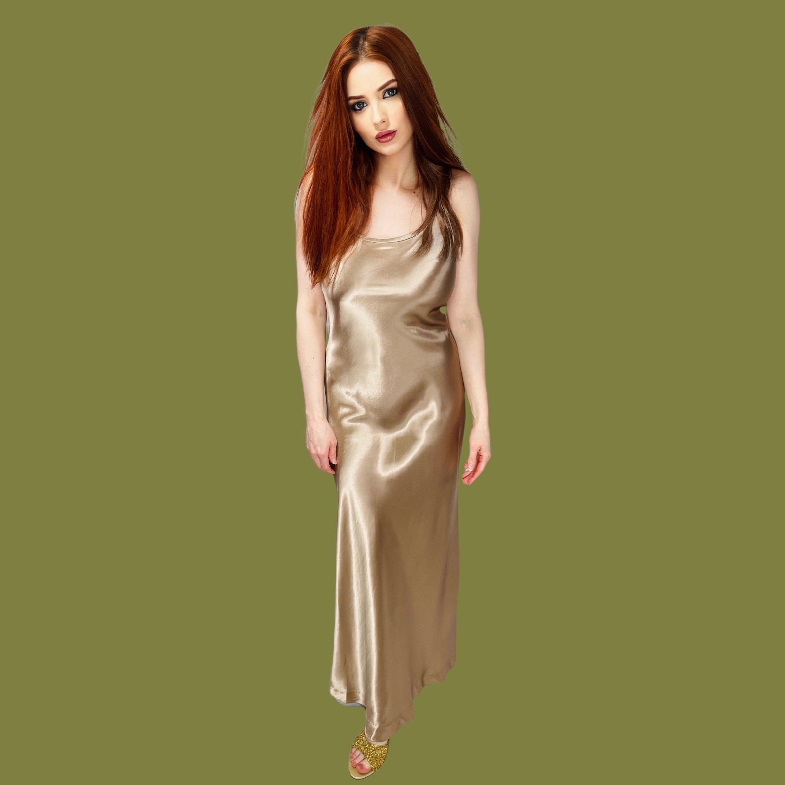 Vintage 90s Alyn Paige USA Made Gold Silky Gown Tagged Vintage Womens Size Small