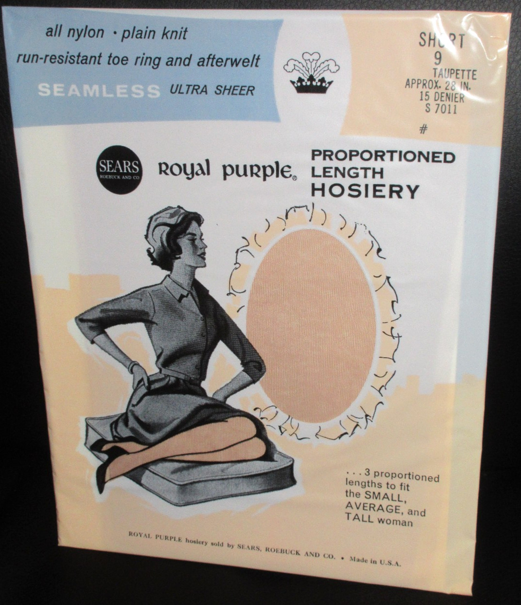 Vintage Royal Purple Sears 9 short Taupette Beige Taupe NYLON STOCKINGS