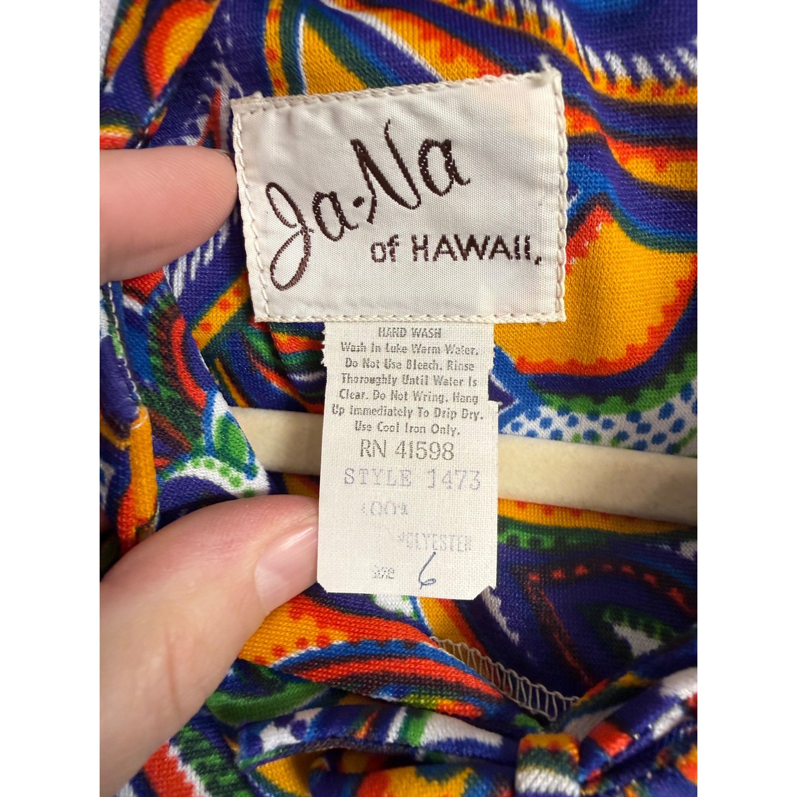Ja Na of Hawaii Maxi Dress Paisley Print Short Sleeve Vintage Size 6 bright 60s
