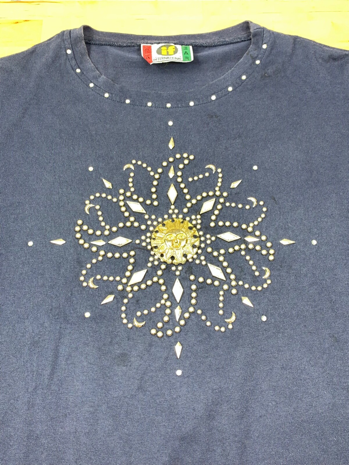 Vintage Casual Wear Bedazzled T Shirt Studded Embelished One Size USA #4540