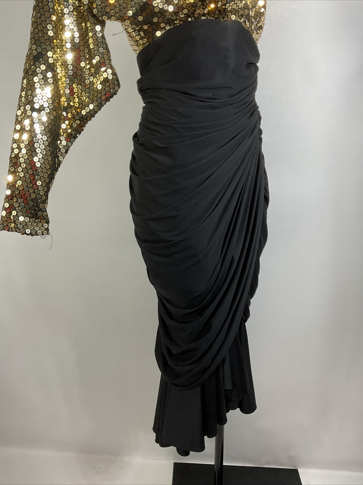 Tadashi VTG Formal Gold Sequin Ruched Draped Cocktail Party Dress Holiday NYE