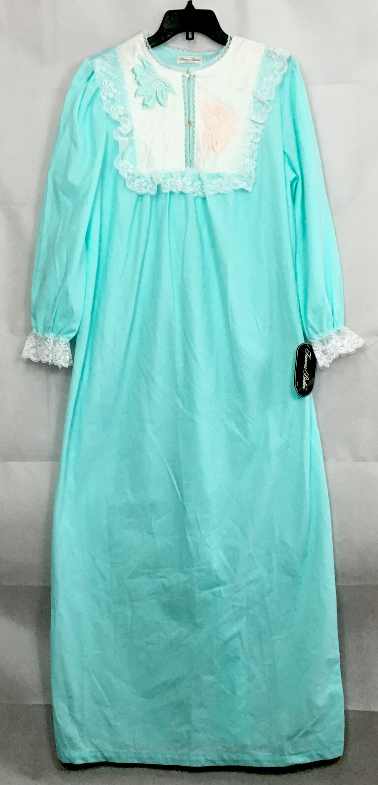 Vintage Famous Bodies Long Nightgown Lace Size M 12-14 USA NWT NOS Teal Modest