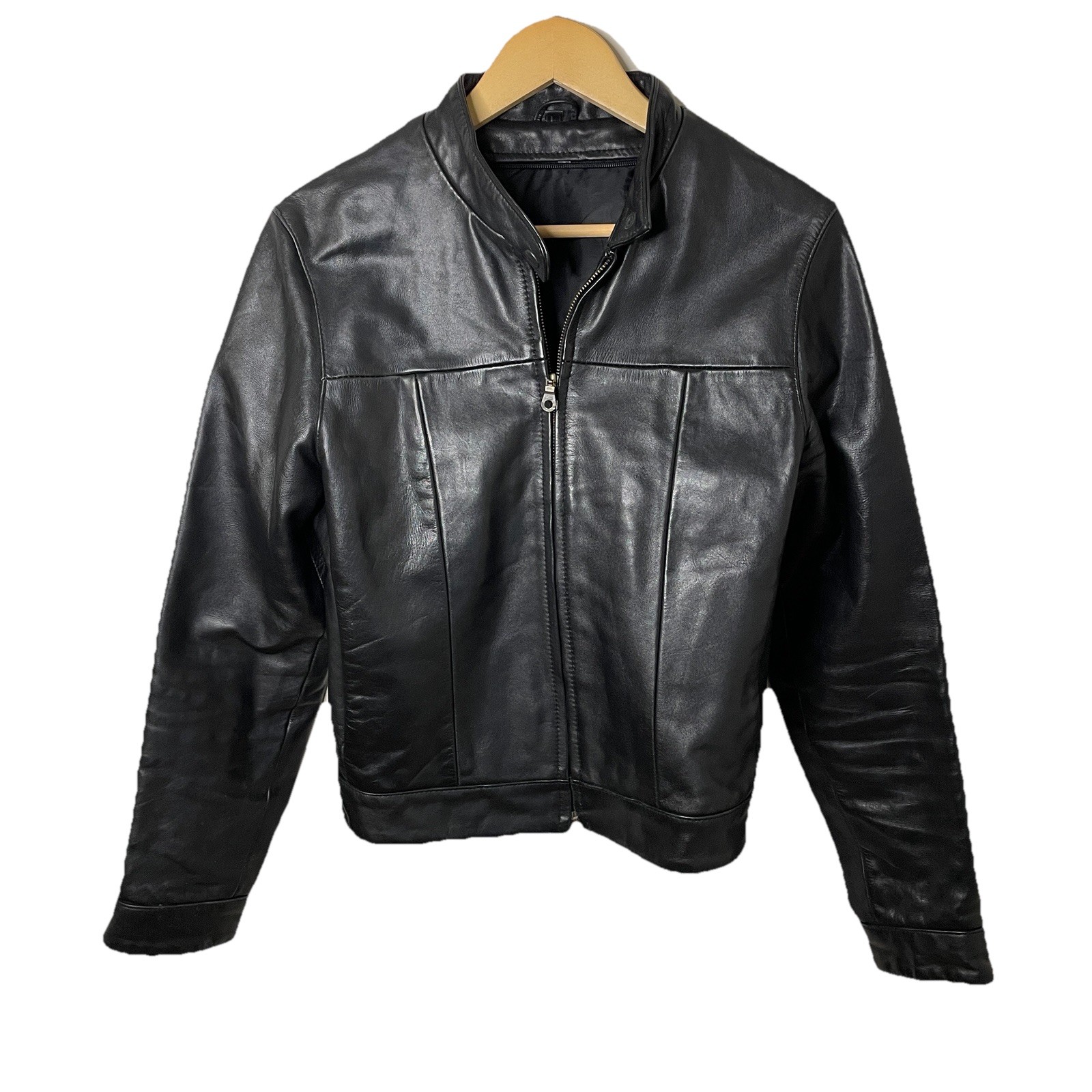 VTG 90s German Cropped Leather Black Moto Jacket Punk Rocker Biker Boho Sz Med